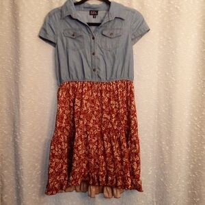 Girls Sleeveless Dress With Floral Pattern & Denim Top Size 14-16